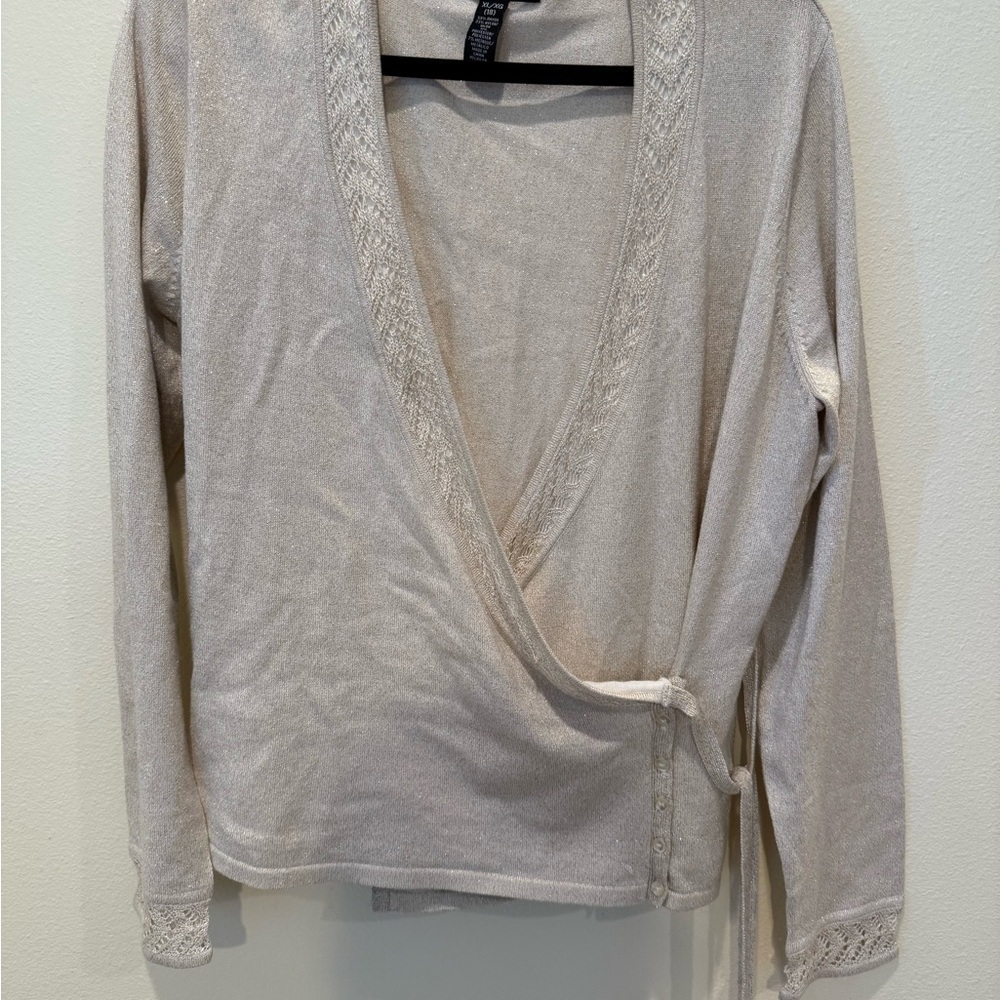 Apostrophe Metallic Cream Wrap Sweater